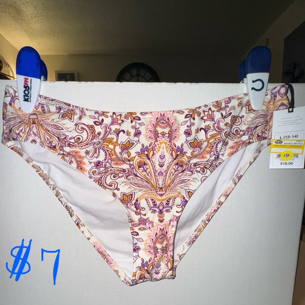 NEW Shade & Shore Paisley Mid Rise Cheeky Bikini Bottoms LARGE
